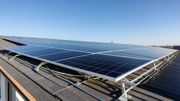 cout moyen installation photovoltaique : panneaux solaires noirs installés sur le toit d'une maison moderne