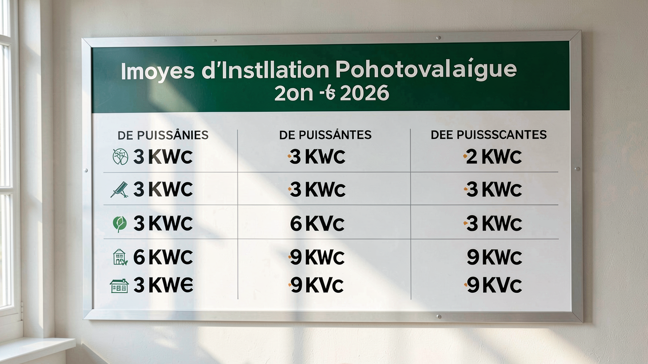 cout d un panneau photovoltaique tableau comparatif des prix moyens d'installation en 2026 pour 3 kWc, 6 kWc et 9 kWc