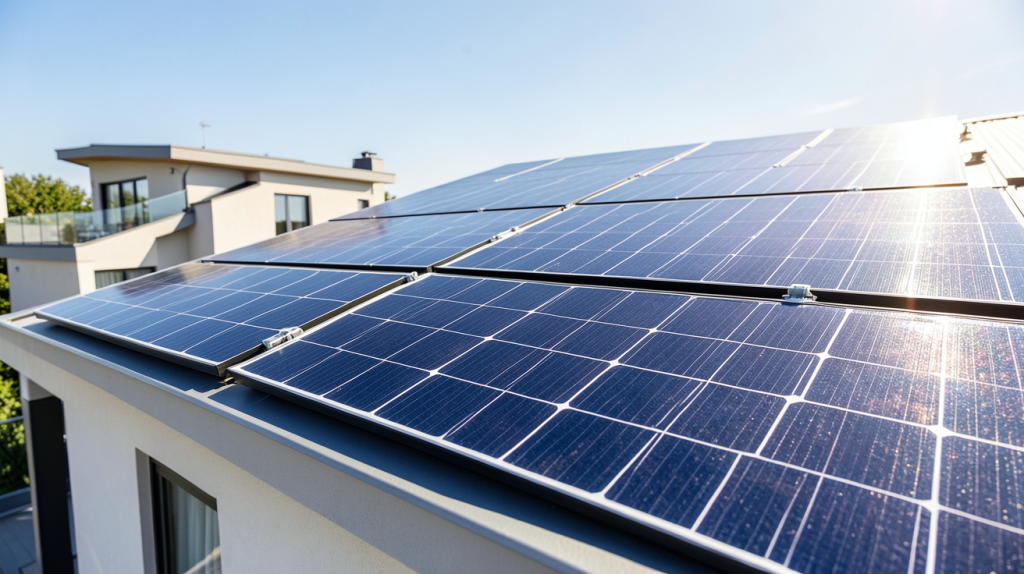 cout panneaux photovoltaique représenté par une installation de panneaux solaires sur un toit résidentiel