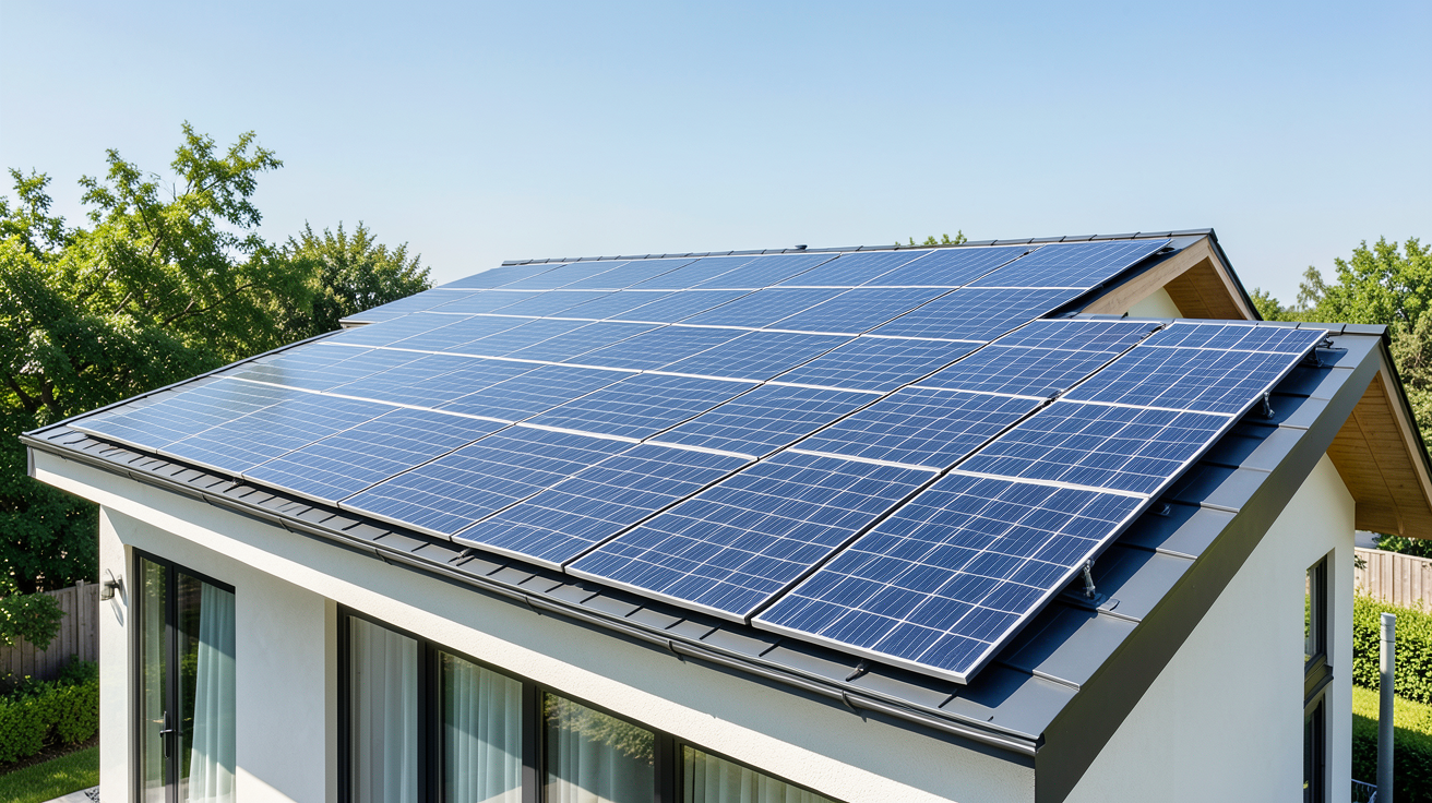 cout panneaux photovoltaique illustré par une installation solaire professionnelle sur un toit résidentiel moderne