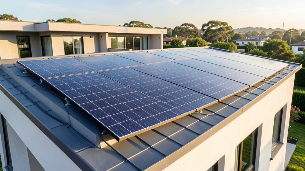coût photovoltaïque au m2 : installation de panneaux solaires sur le toit d'une maison contemporaine