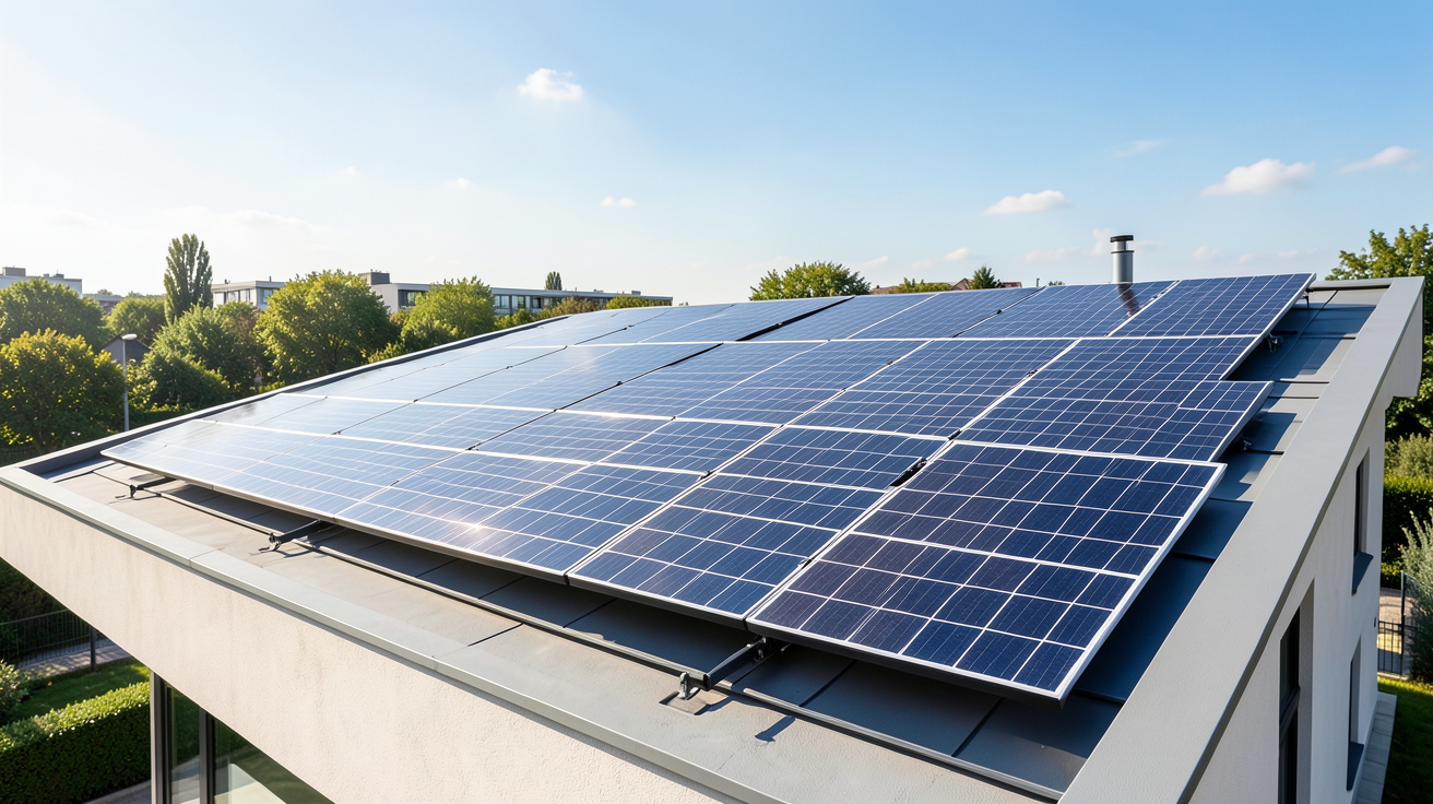 cout photovoltaique illustré par l'installation de panneaux solaires sur une toiture résidentielle moderne
