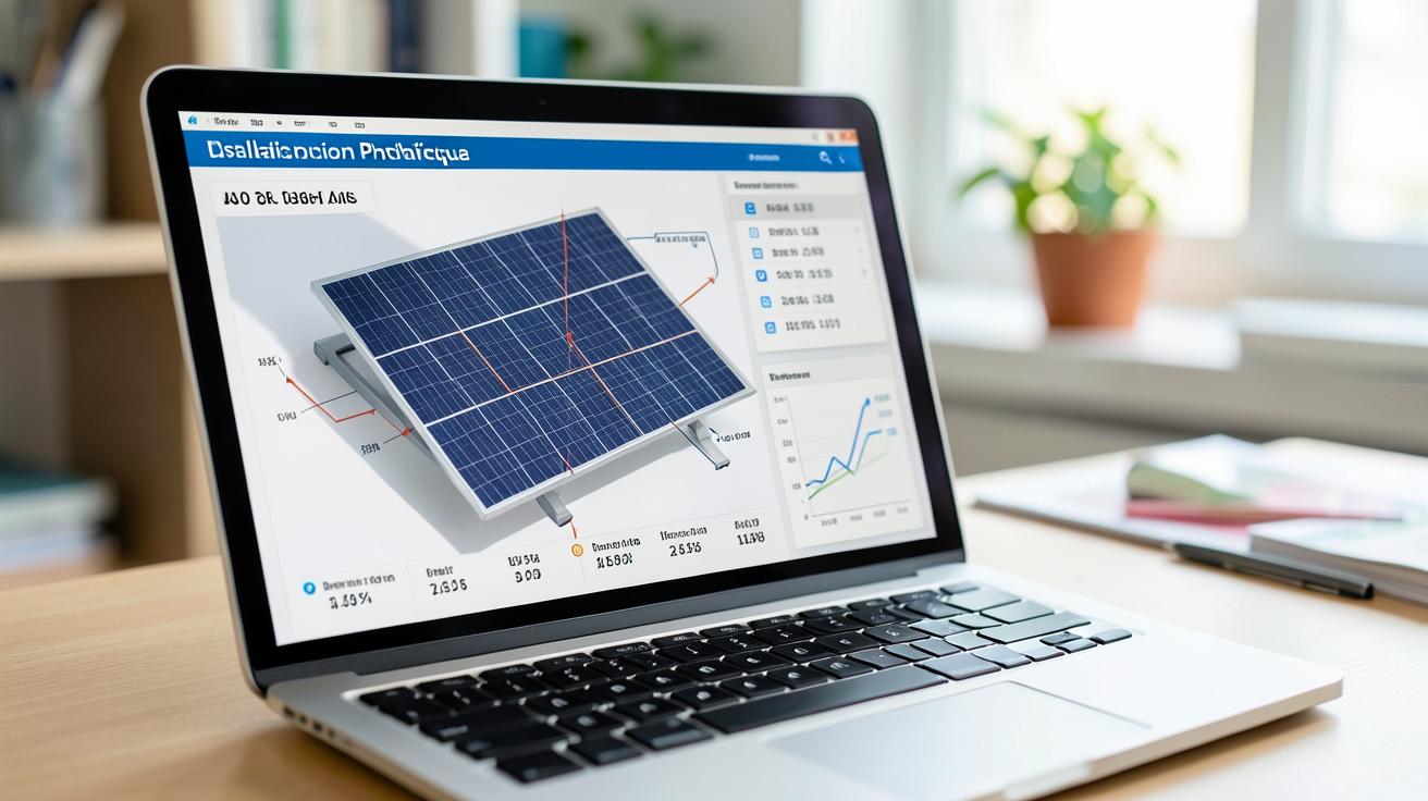 décomposition du coût d'une installation photovoltaïque affichée sur un écran d'ordinateur portable