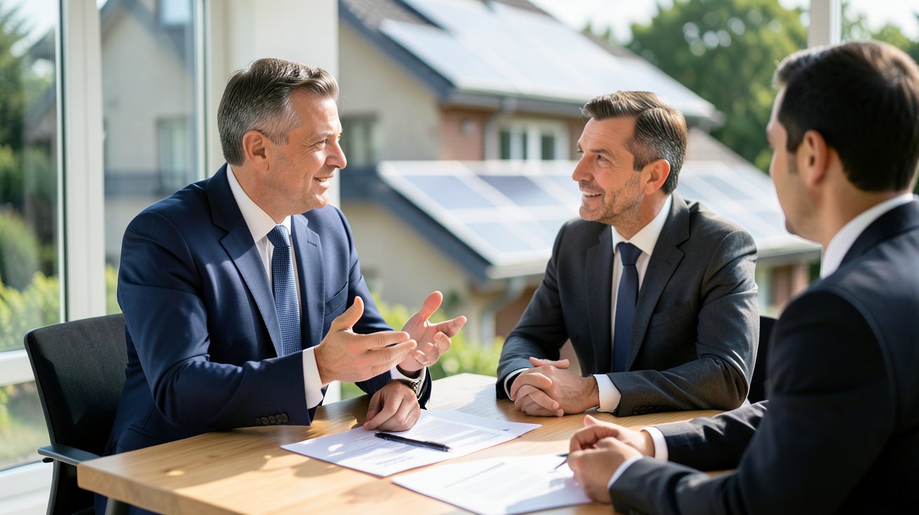 cout pose panneaux solaires : professionnel expliquant les aides financières 2026 pour réduire le coût de pose des panneaux solaires à un client