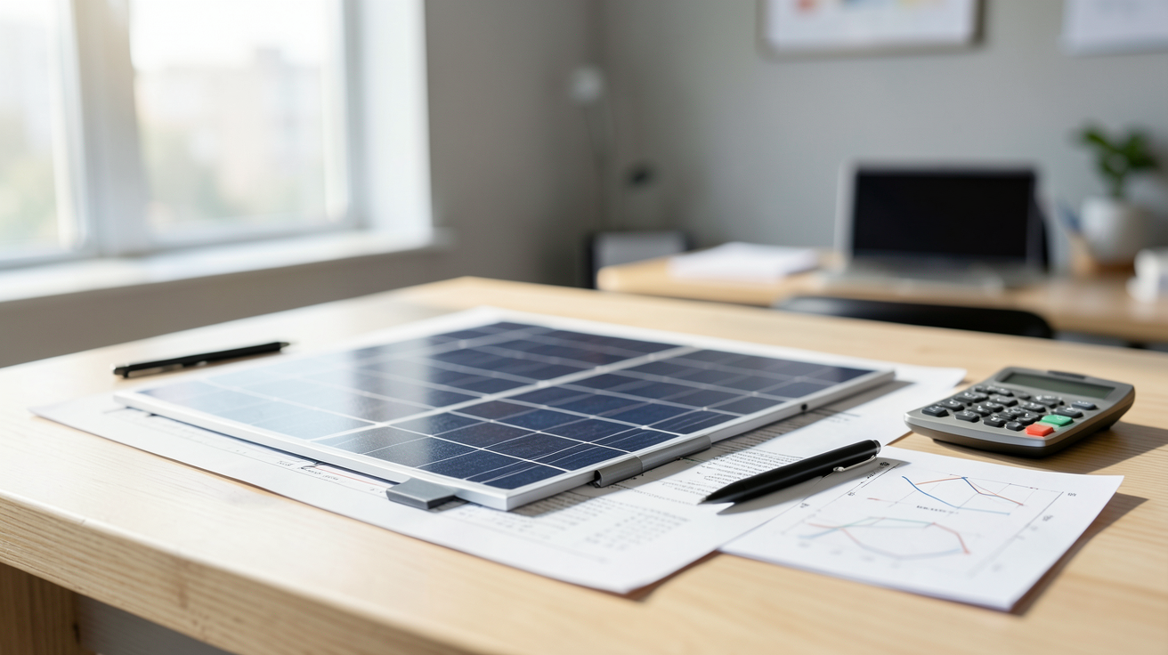 devis détaillé pour l'installation de panneaux solaires posé sur un bureau professionnel