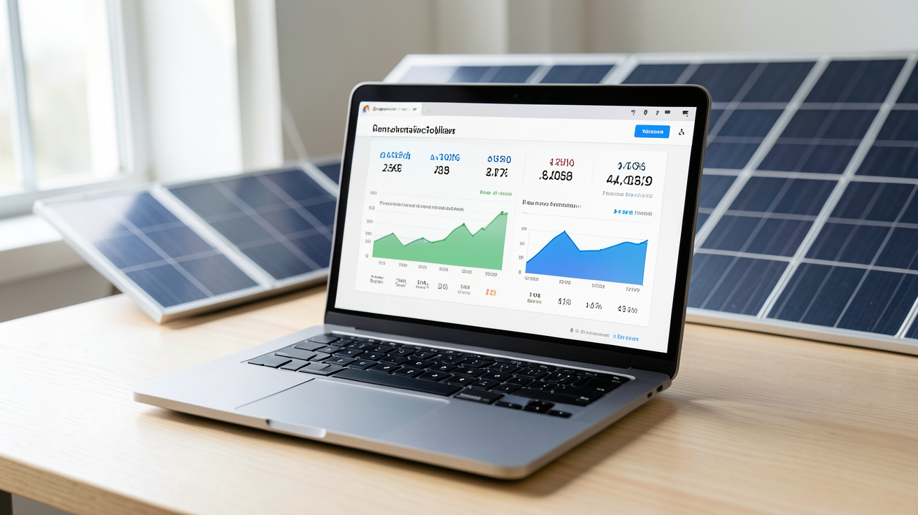 cout d un panneau solaire avec calculateur de rentabilité posé sur une table en bois clair