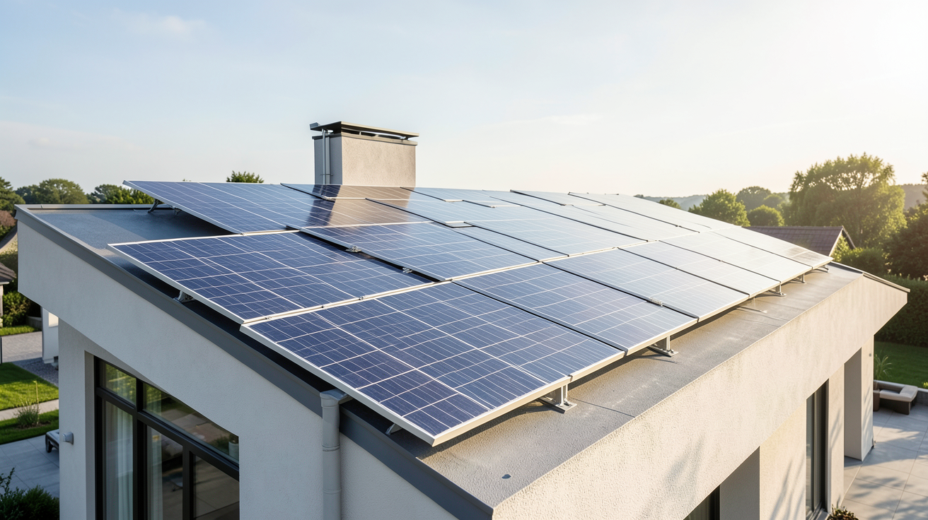 cre photovoltaïque système hybride PV et stockage sur toit de maison moderne