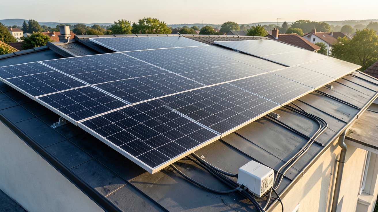 cre photovoltaïque optimisation installation 2025 : panneaux solaires noirs haut rendement installés sur un toit de maison individuelle