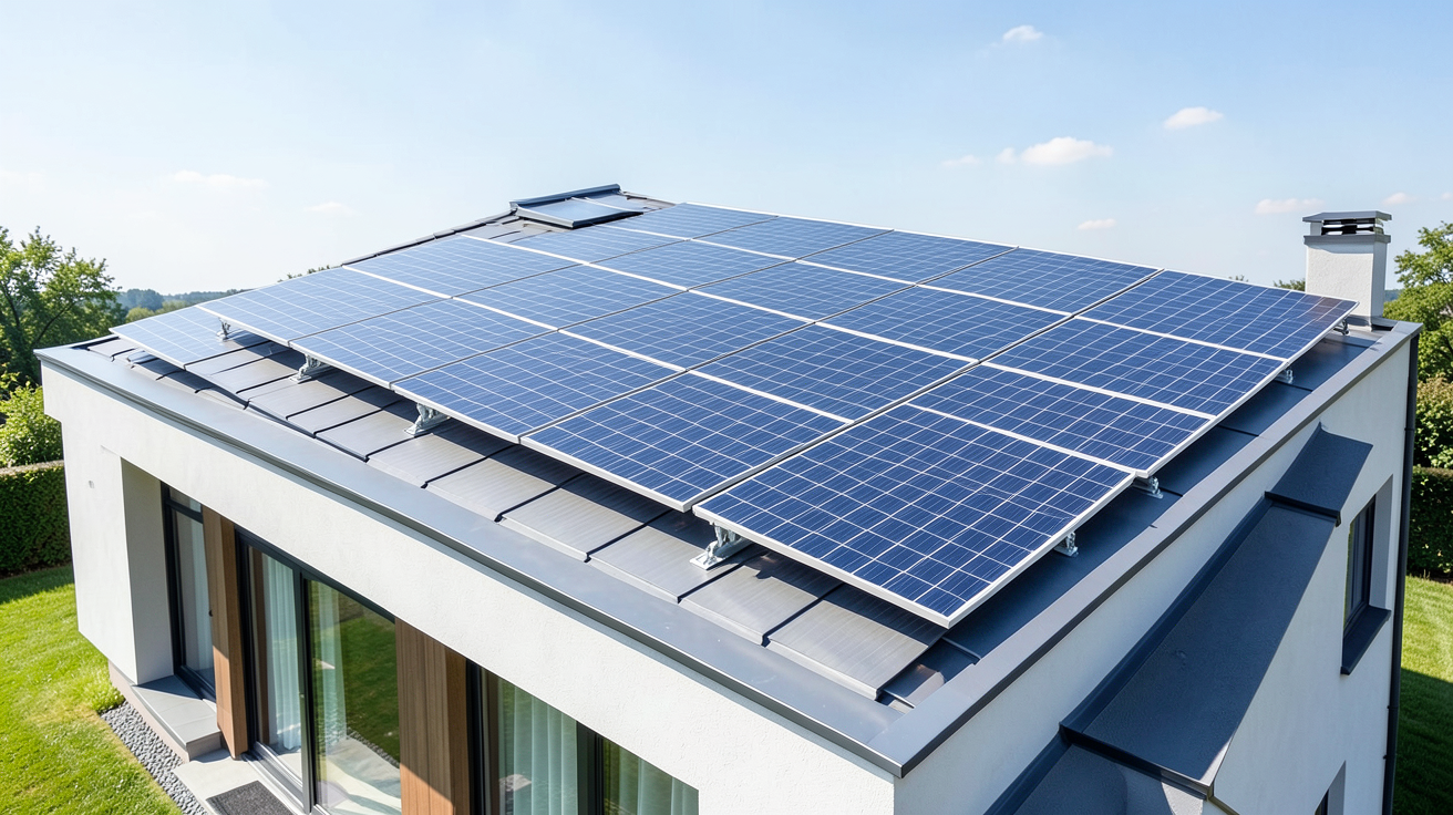 decennale panneaux photovoltaiques installés sur le toit d'une maison individuelle