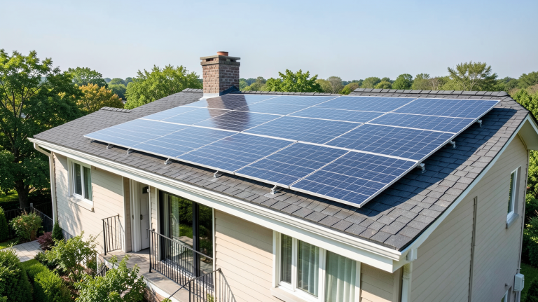 decennale panneaux photovoltaiques installés sur le toit d'une maison contemporaine