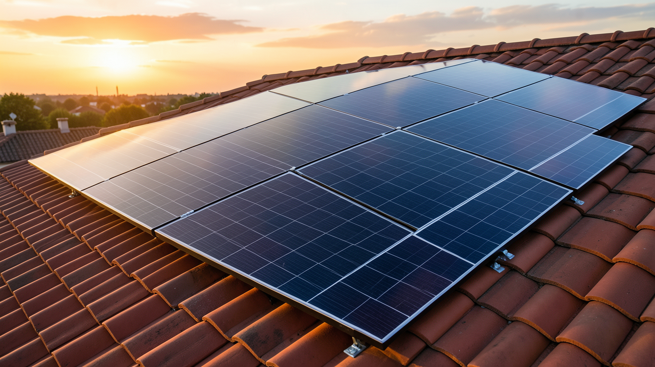 demi cellule photovoltaïque installée sur un toit résidentiel montrant ses avantages pour une production d'énergie optimisée