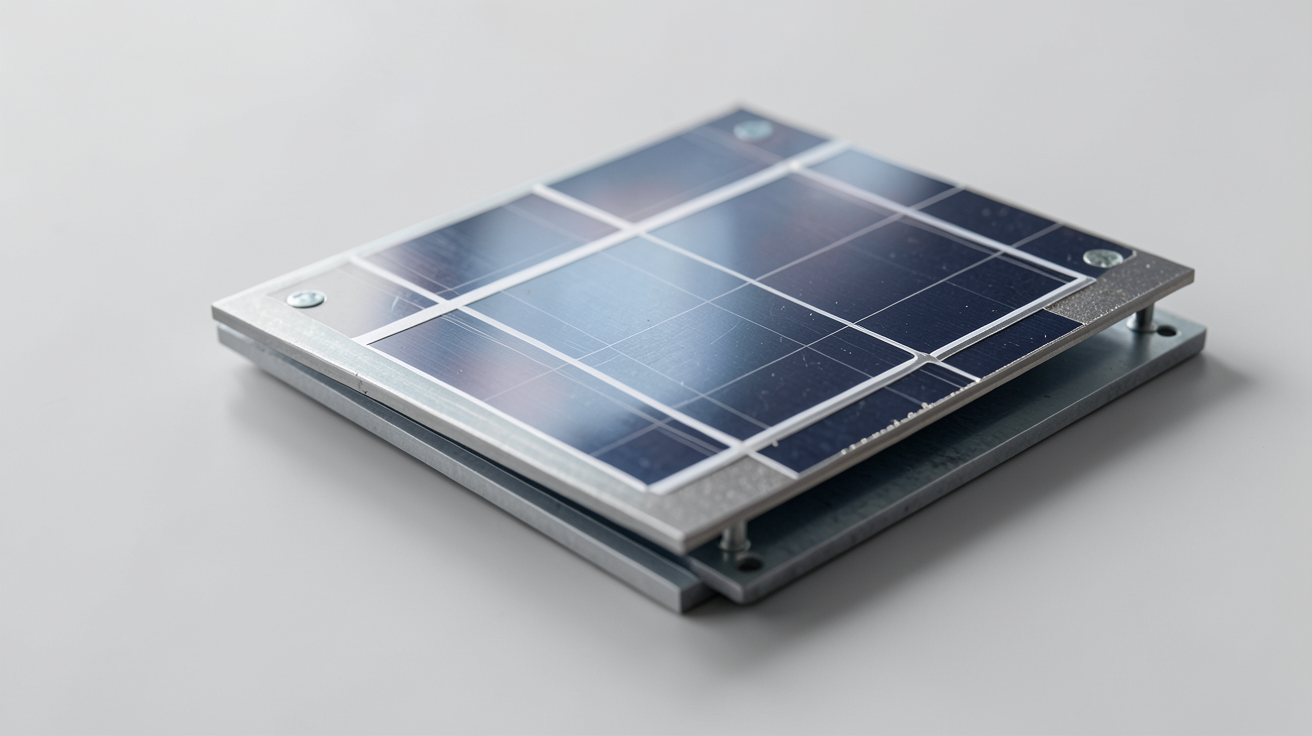 demi cellule photovoltaïque en silicium monocristallin montrant les contacts métalliques et la structure interne