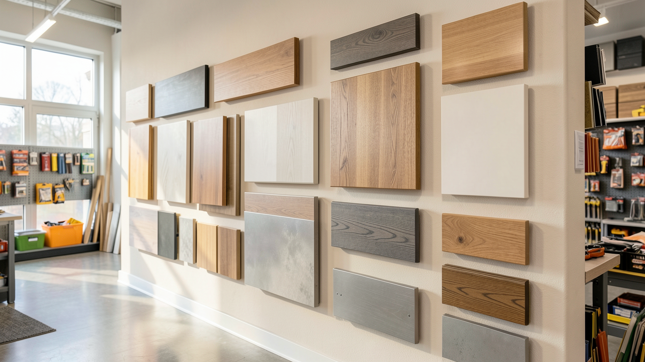 des panneaux décoratifs et fonctionnels exposés en magasin pour un projet de rénovation