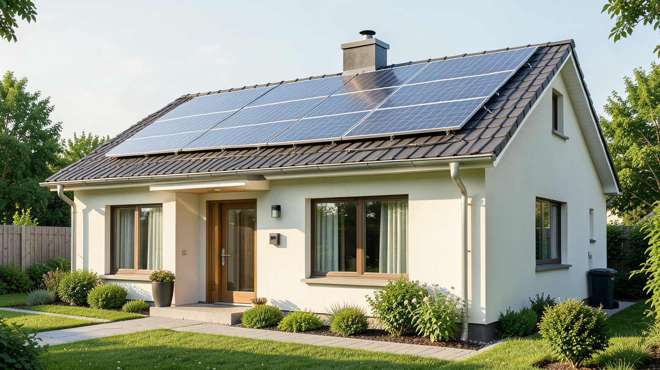 des panneaux photovoltaïques installés sur le toit d'une maison individuelle pour le calcul de la rentabilité et du retour sur investissement