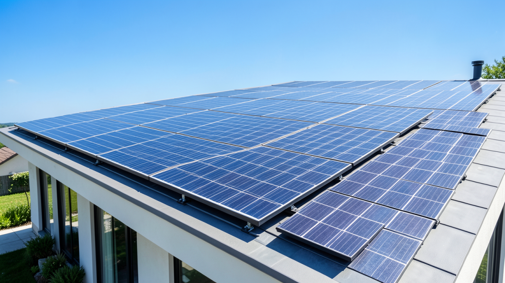 des panneaux photovoltaïques installés sur le toit d'une maison moderne sous le soleil