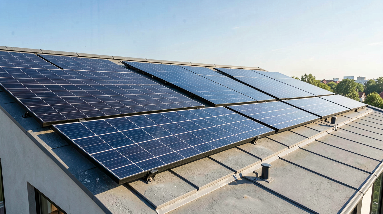 des panneaux solaires de différents types installés sur un toit résidentiel moderne