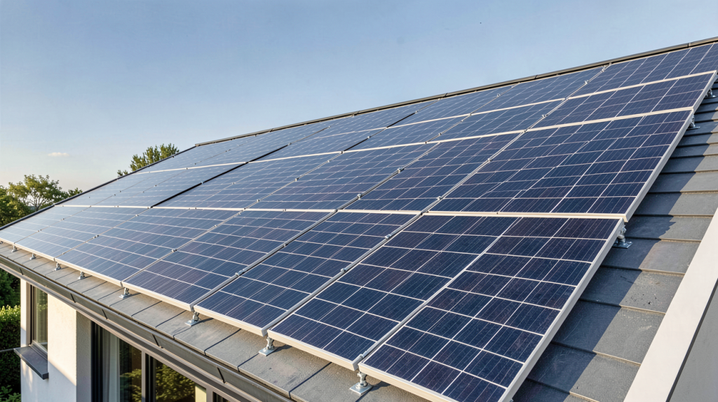 des panneaux solaires installés sur le toit d'une maison contemporaine moderne