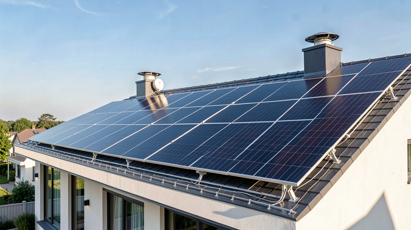 deuxième installation photovoltaïque sur le toit d'une maison moderne à côté d'une installation existante