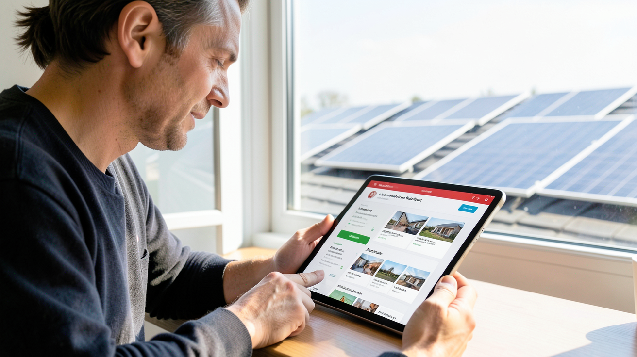 devis en ligne panneaux photovoltaïques affichés sur une tablette pour comparaison