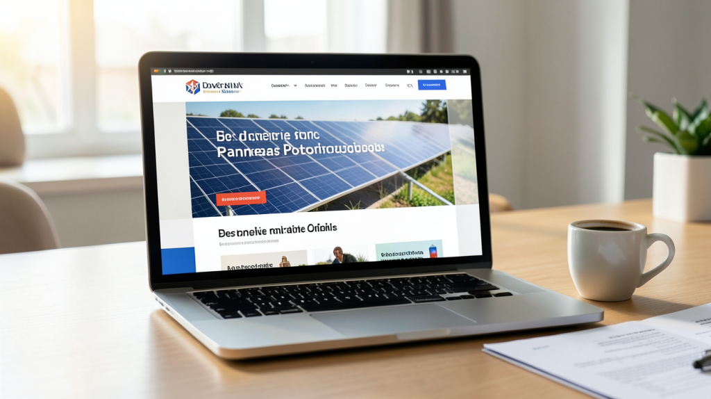 devis en ligne panneaux photovoltaïques affiché sur un écran d'ordinateur portable