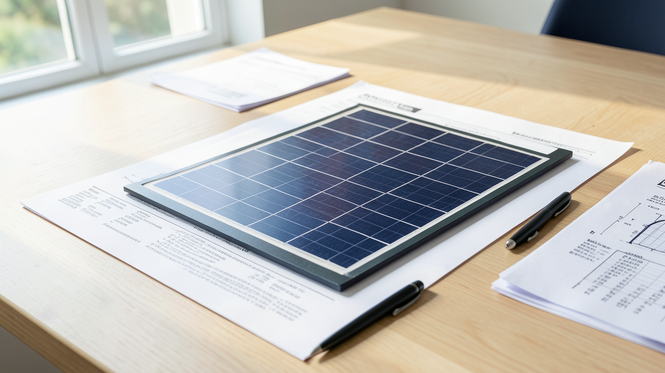 devis gratuit pour panneaux solaires posé sur une table avec documents techniques et stylo