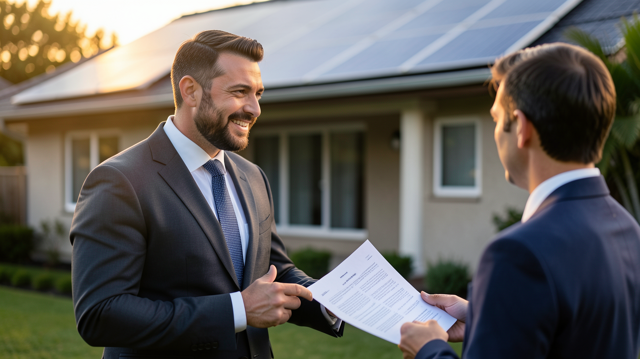 devis installation panneau solaire obtenu lors d'une consultation avec un expert devant une maison équipée