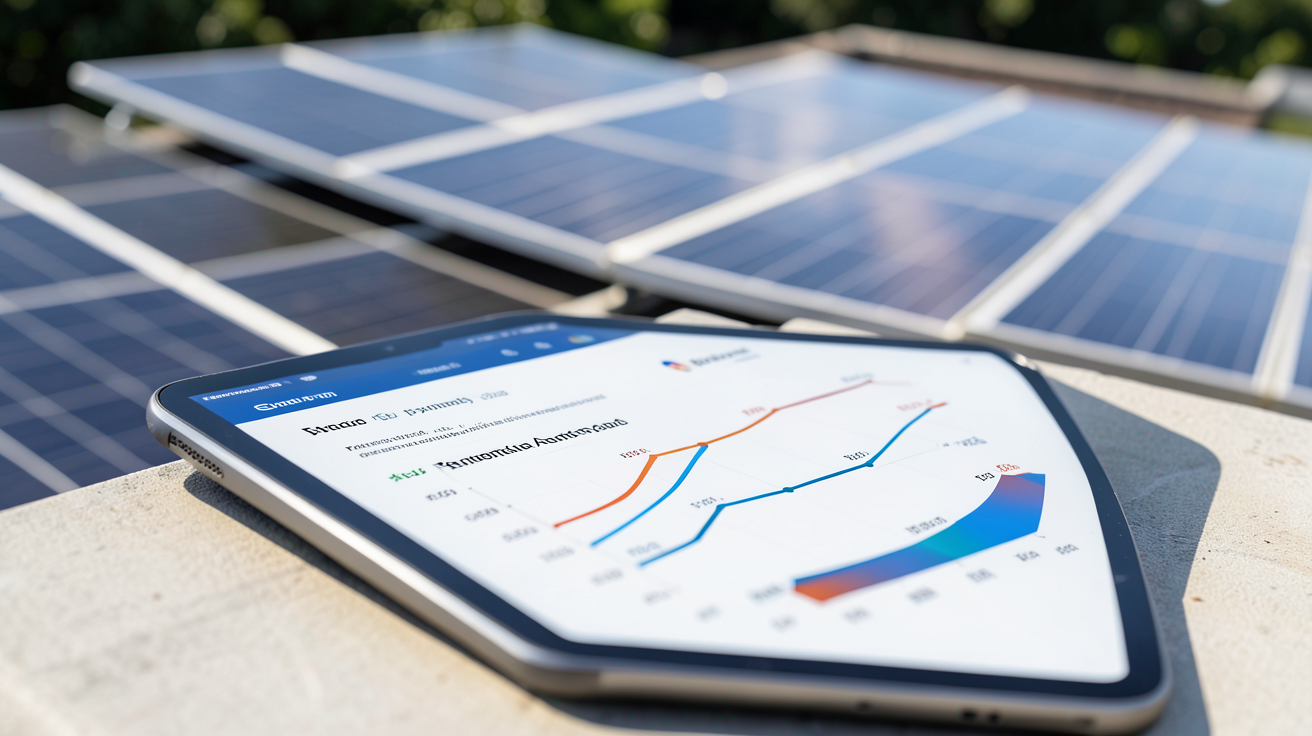 devis installation panneaux photovoltaiques et analyse de la rentabilité sur une tablette numérique