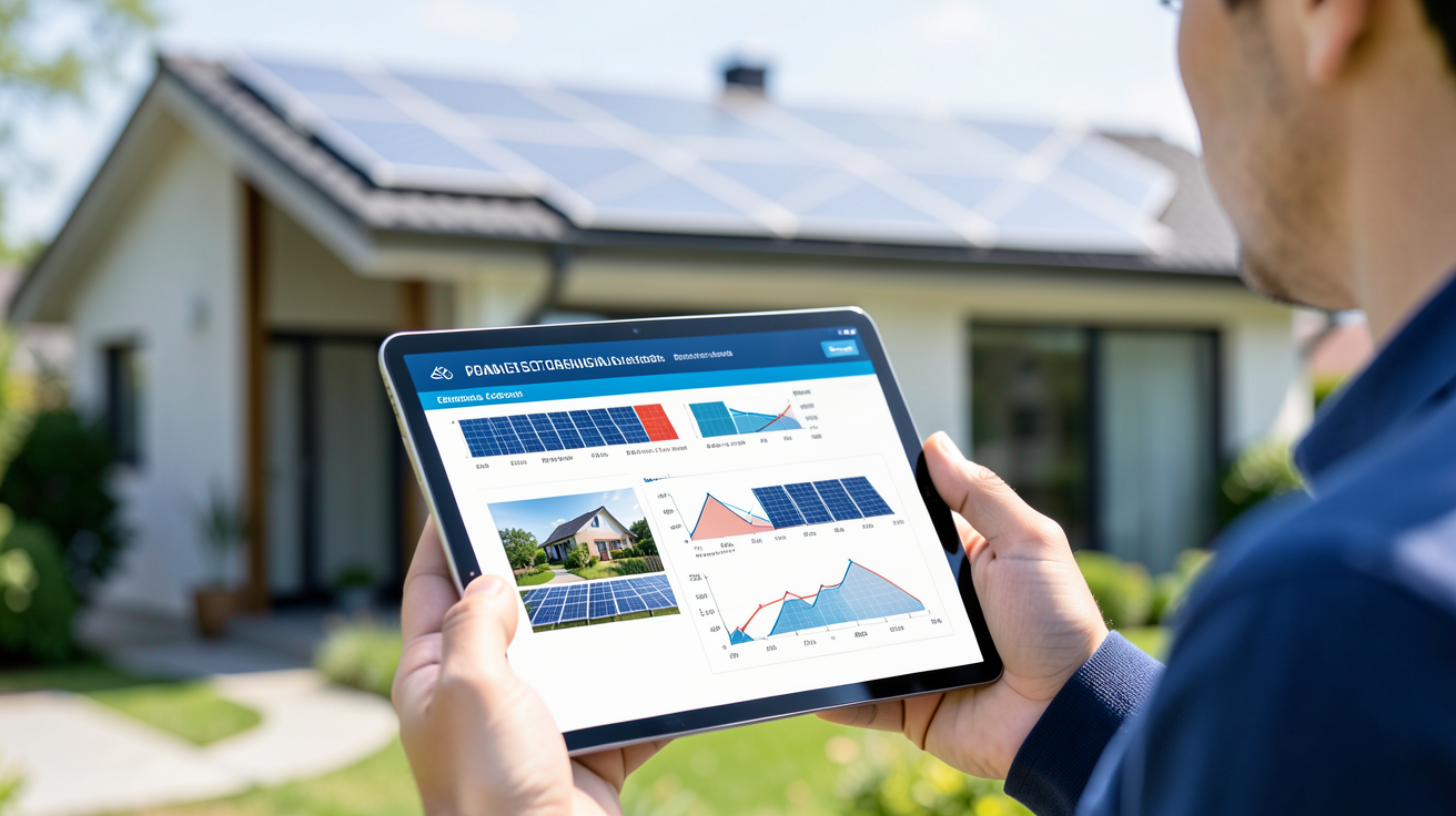 devis installation photovoltaique présenté sur une tablette numérique par un expert