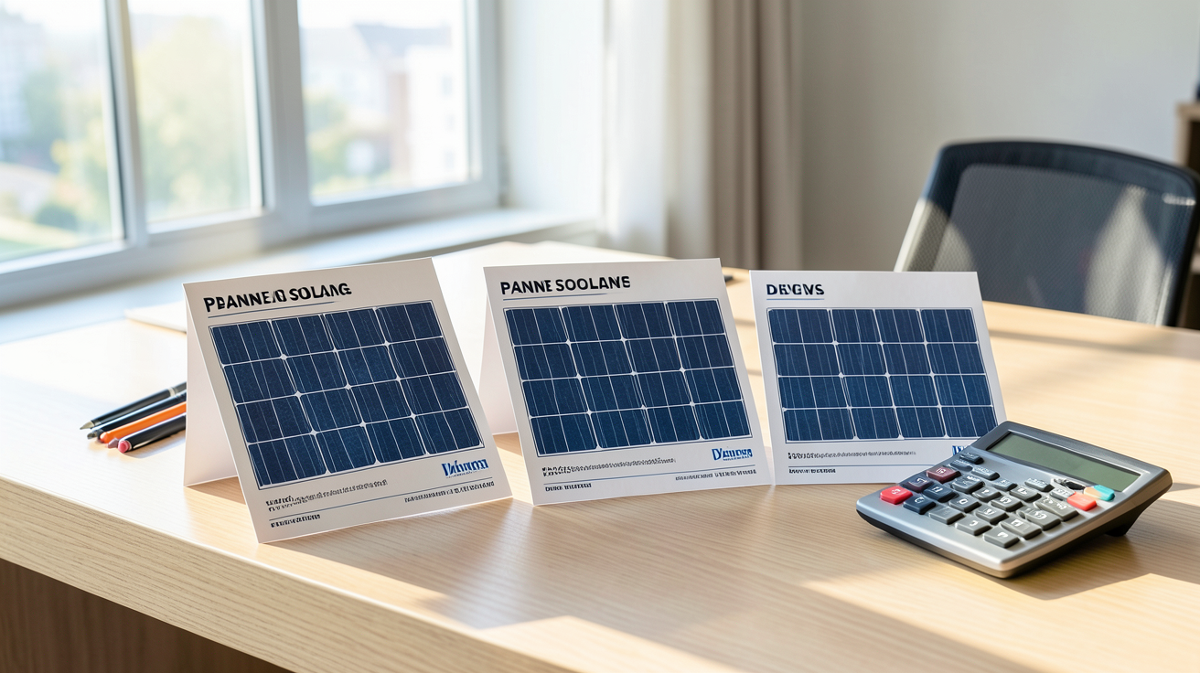 devis panneau solaire posés sur une table de bureau avec critères de comparaison