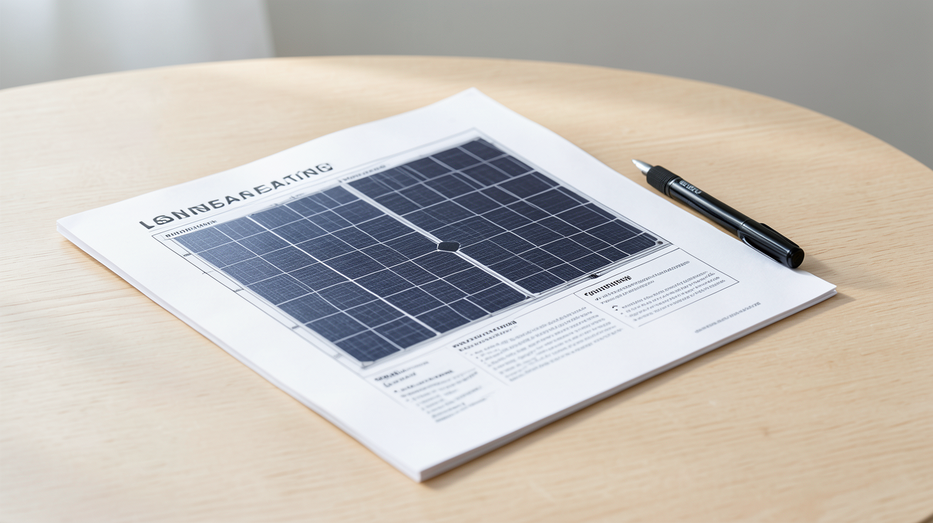 devis panneau solaire détaillé avec lecture ligne par ligne sur une table en bois
