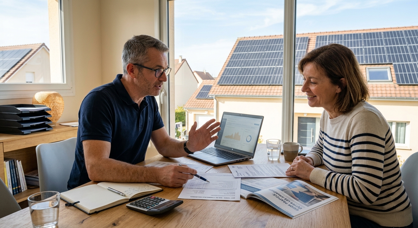 devis panneau solaire photographié en situation réelle, illustration de l'article