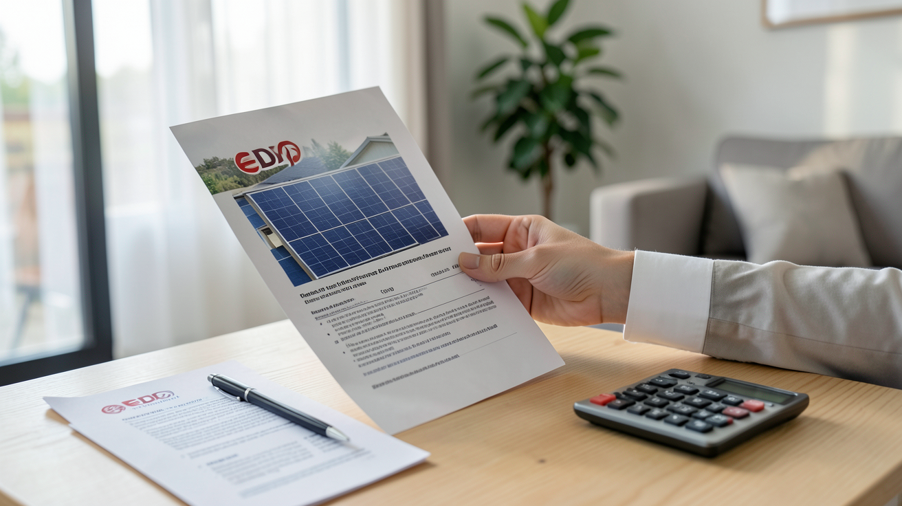 devis panneau solaire EDF avec une personne vérifiant une checklist avant de signer le contrat