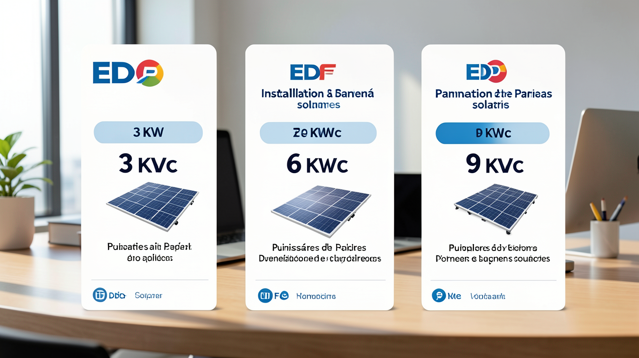 devis panneau solaire EDF exemple type affichant les prix pour 3 kWc, 6 kWc et 9 kWc