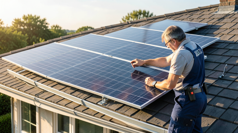 devis panneau solaire edf présenté sur le toit d'une maison avec panneaux solaires