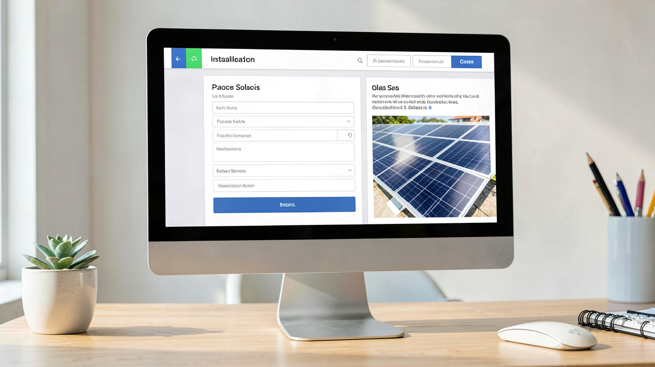 devis panneau solaire en ligne : écran d'ordinateur affichant les étapes du formulaire à la proposition détaillée