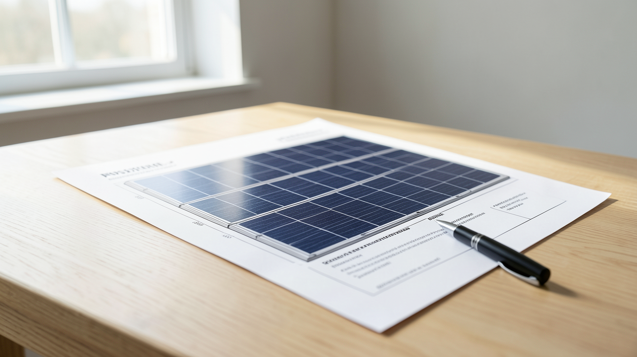 devis panneaux photovoltaïques en ligne avec les lignes essentielles à comprendre posé sur une table en bois