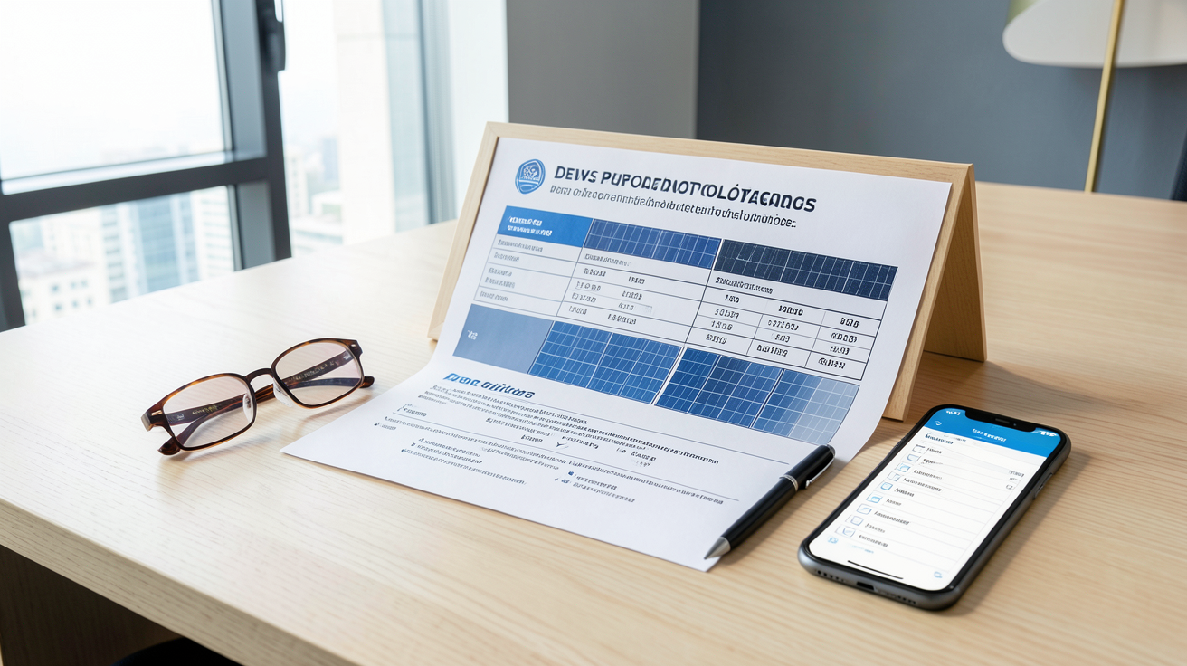 devis photovoltaique tableau comparatif sur bureau avec checklist et smartphone