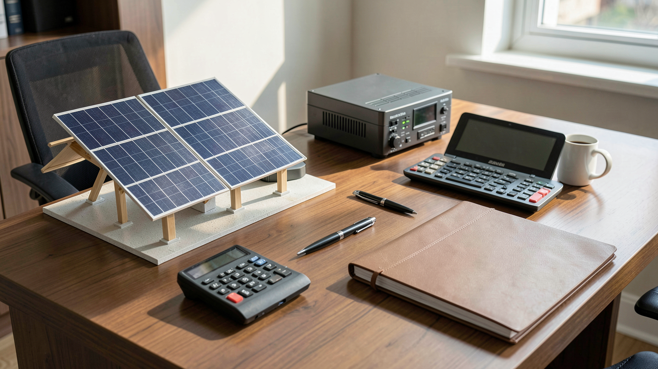 devis pour installation panneau solaire illustrant les éléments indispensables d'un devis photovoltaïque sur un bureau professionnel
