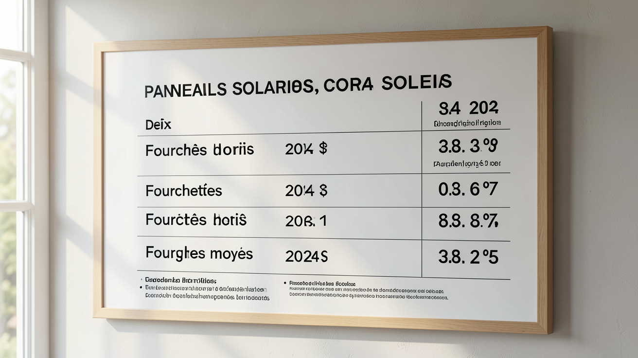 devis pour panneau solaire affichant les fourchettes de prix moyens en 2024 et 2025