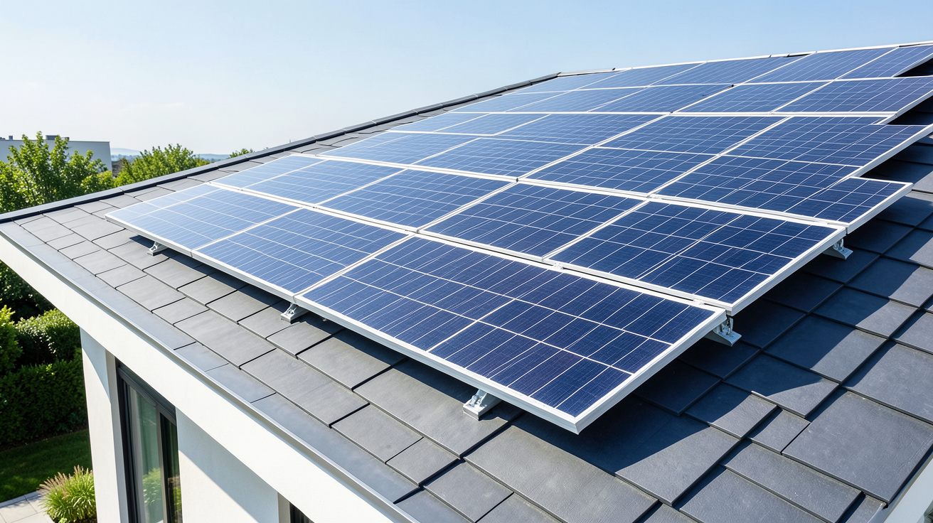 dualsun 375wc panneaux solaires installés sur le toit d'une maison contemporaine