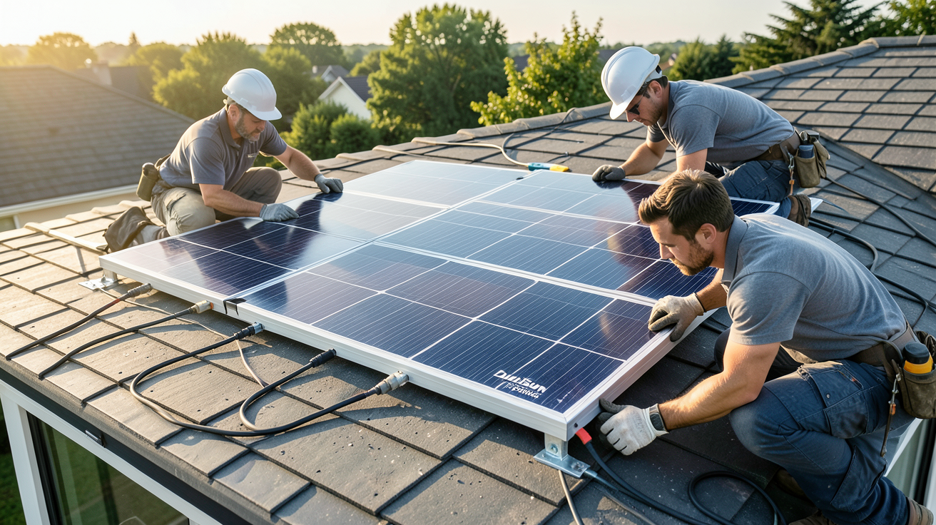 dualsun 500wc installation du panneau solaire DualSun FLASH 500Wc sur une toiture résidentielle avec techniciens professionnels