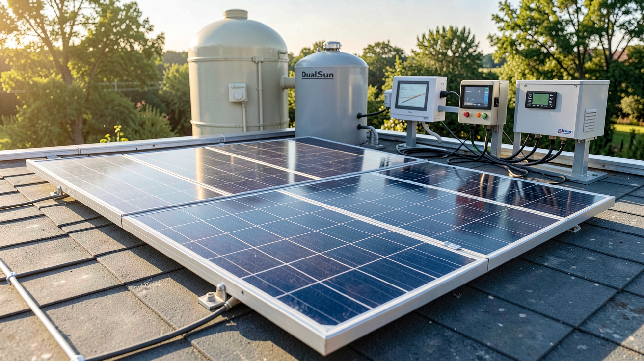 dualsun hybride avec équipements compatibles : ballon d'eau chaude, onduleur et régulateur de charge