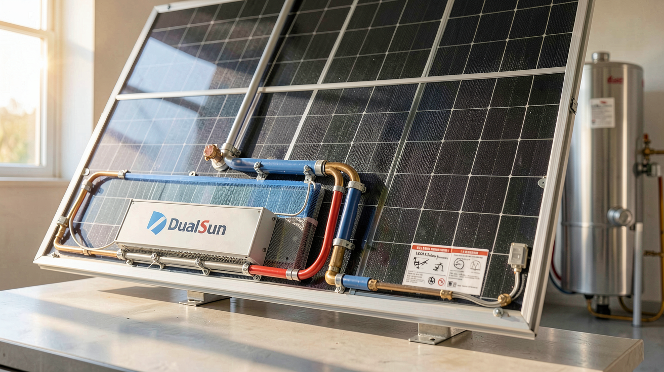 dualsun hybride face arrière avec échangeurs thermiques pour récupération de chaleur eau chaude et chauffage