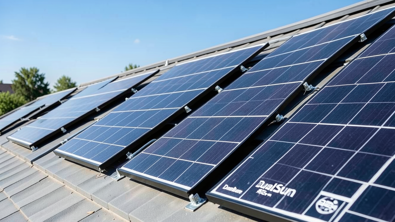 dualsun panneau solaire différents modèles Spring Black RES exposés sur un toit incliné en plein soleil