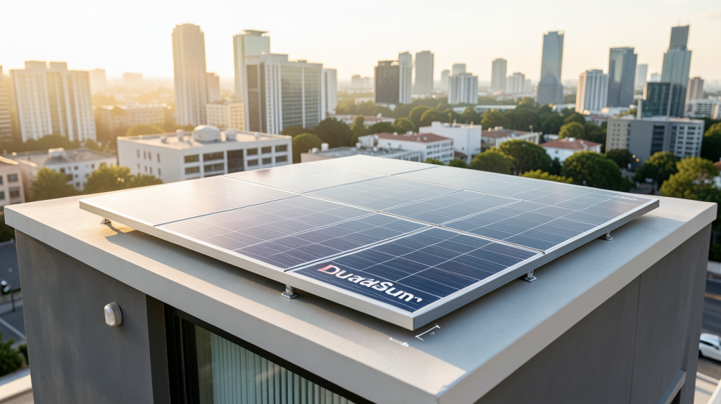 dualsun panneau solaire installé sur le toit d'une maison urbaine moderne