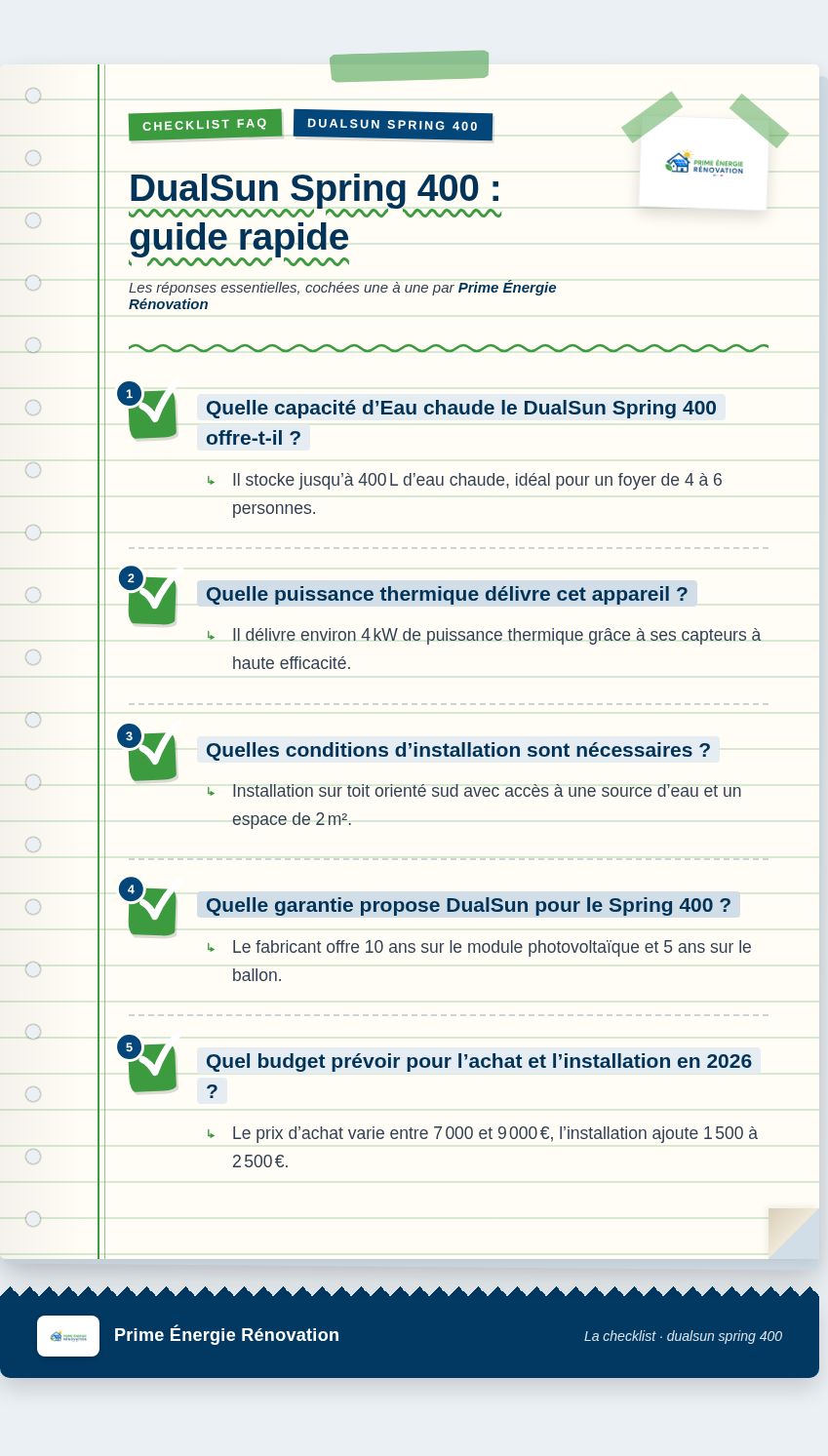 Infographie : DualSun Spring 400 : guide rapide