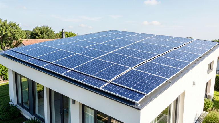 eau chaude panneau solaire installée sur le toit d'une maison contemporaine, capturée en haute résolution avec une lumière naturelle éclatante