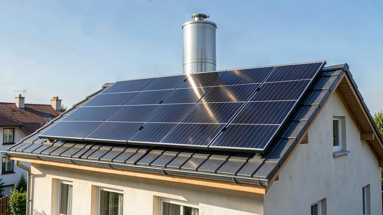 eau chaude solaire avec chauffe-eau solaire domestique installé sur le toit d'une maison