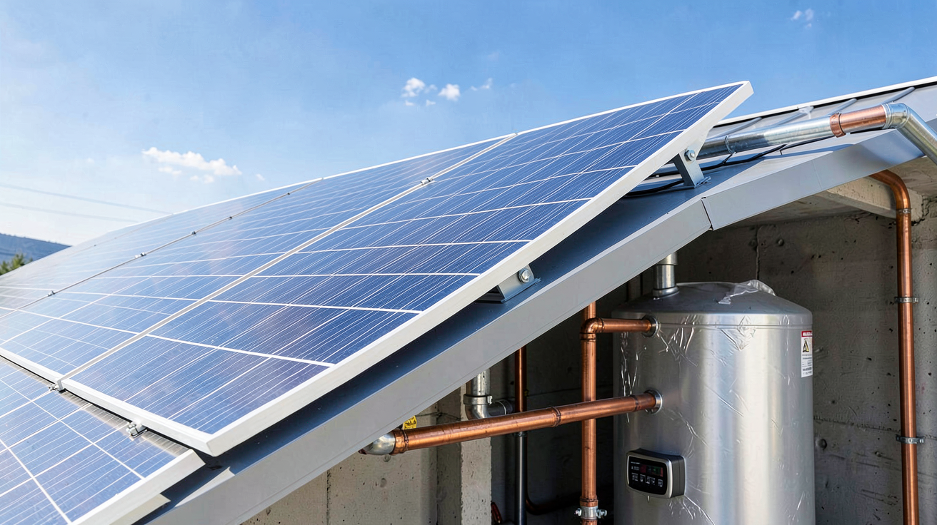 eau chaude solaire fonctionnement détaillé d'un chauffe-eau solaire avec panneaux thermiques et ballon de stockage