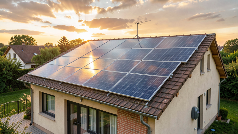 eau chaude solaire avec panneaux solaires thermiques installés sur le toit d'une maison